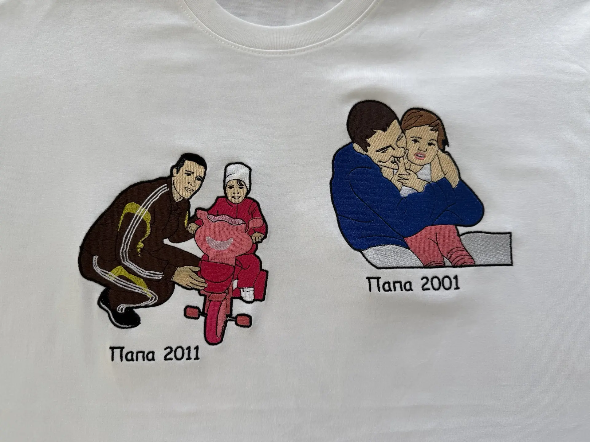 Как выглядит вышивка по фото с людьми?
Душещипательно!

На фото футболка премиум плотностью 300гр с 
