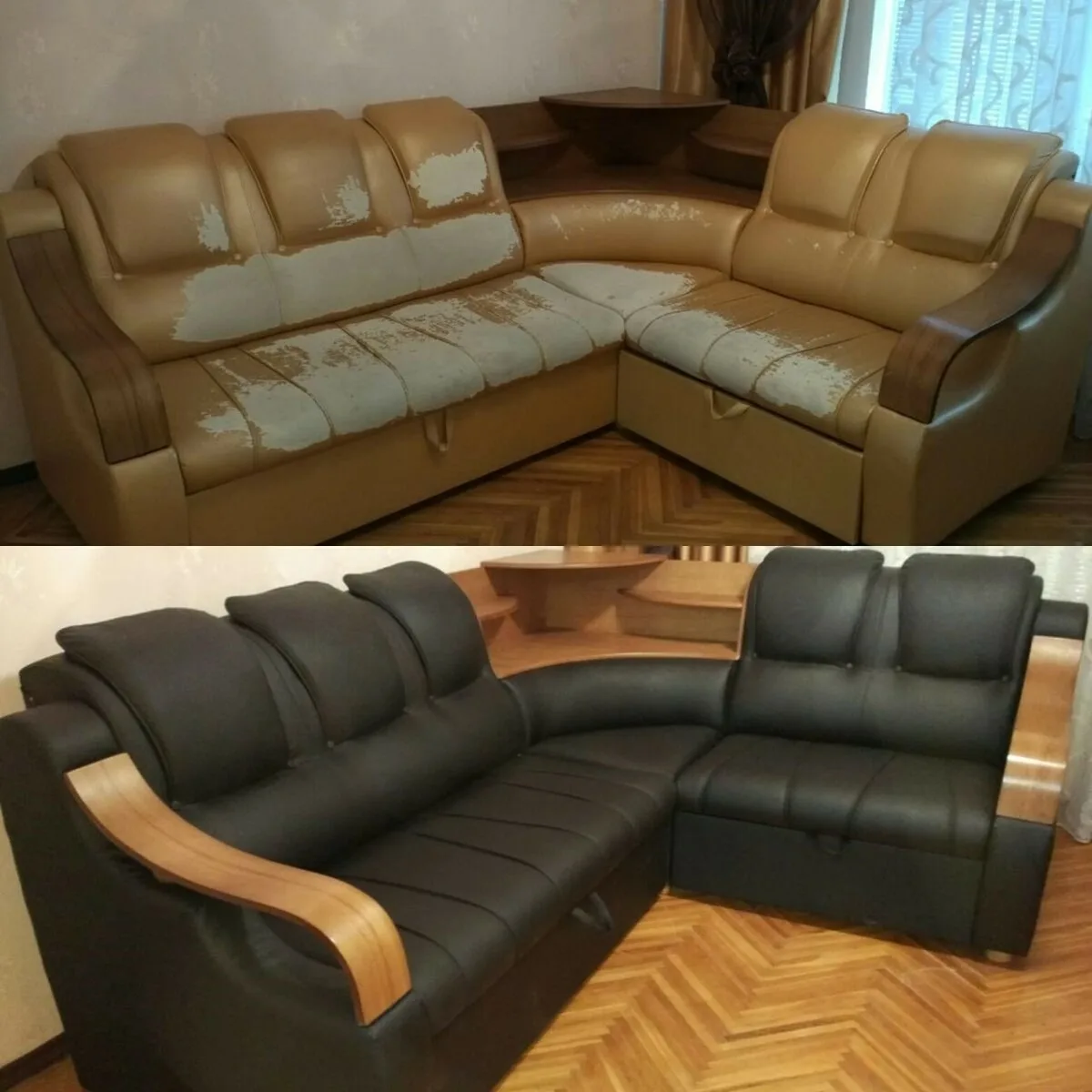 Угловой диван 🛋 
Перетяжка такого дивана🛋 
Обошлось 25.000 рублей ✅️
Замена ткани и наполнителя