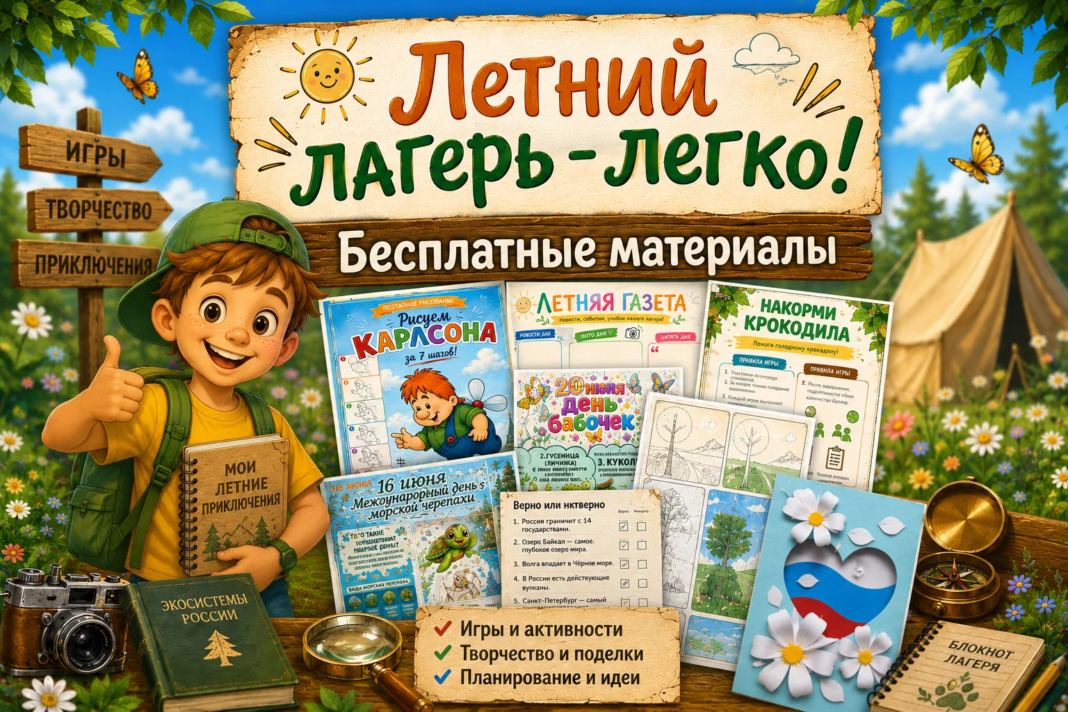 🎉 ЛЕТНИЙ ЛАГЕРЬ — ЛЕГКО!

Собрали большую подборку БЕСПЛАТНЫХ материалов для летнего лагеря:

☀️ иг