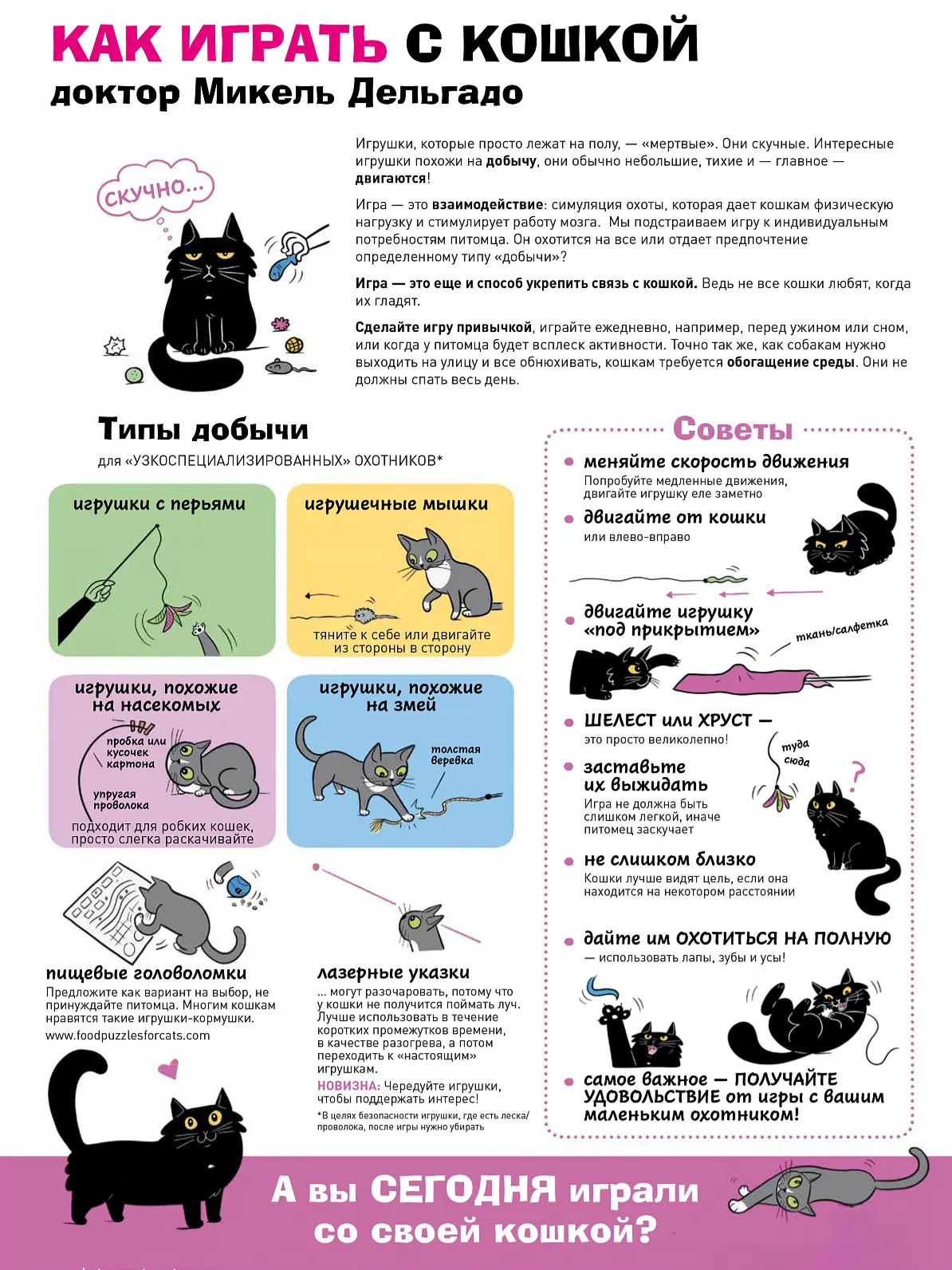 🐾 КАК ИГРАТЬ С КОШКОЙ

Игрушки, которые просто лежат на полу, - «мертвые». Они скучные. 
Интересные
