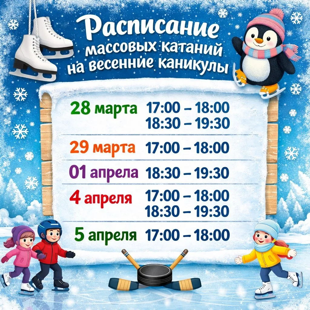 Стоимость: 
📌 Взрослый 200 руб. 
📌 Детский до 12 лет 150 руб. 
📌 Прокат 1 пары коньков 150 руб. 
