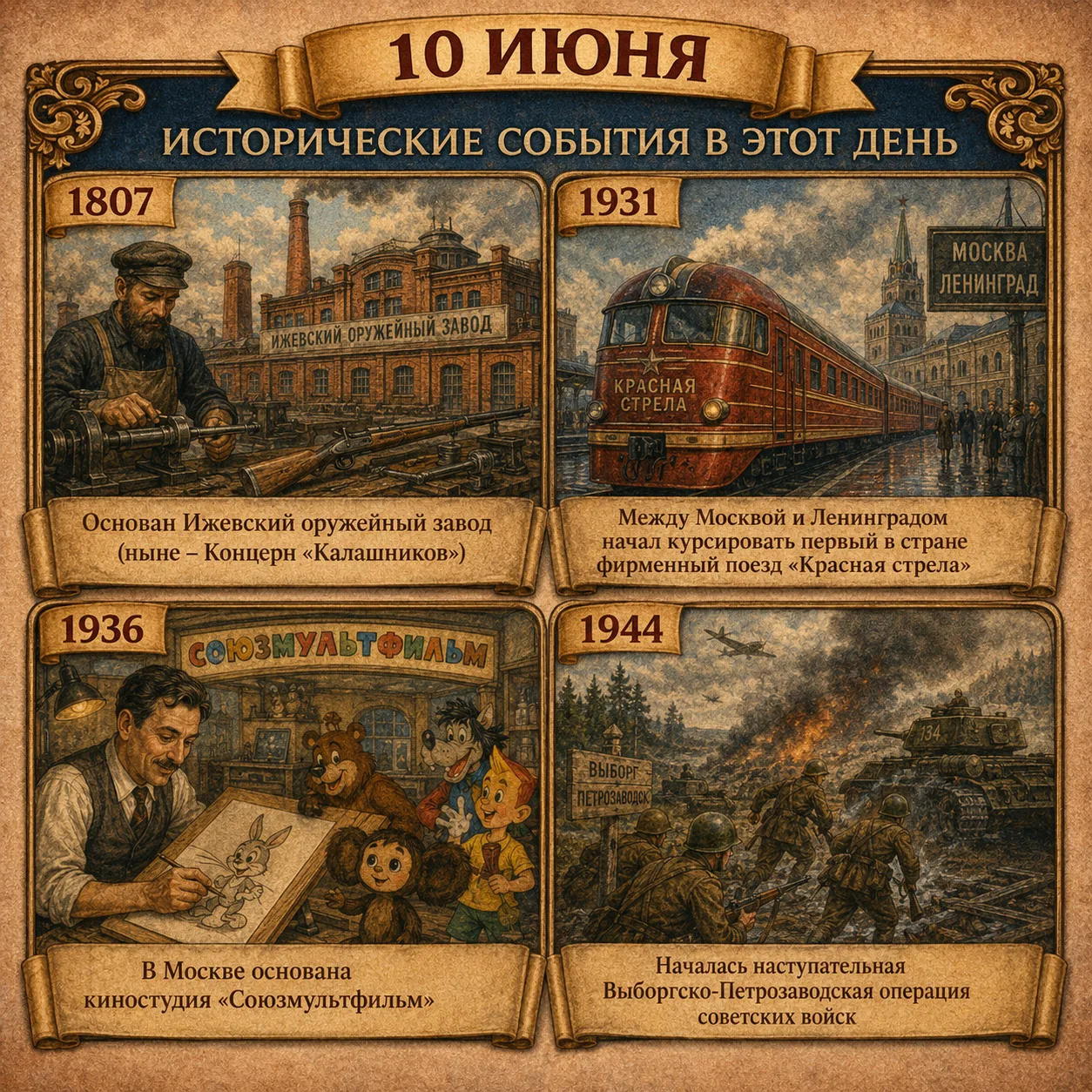 🗓События произошедшие 10 июня:

1807 - Основан Ижевский оружейный завод (ныне – Концерн «Калашников