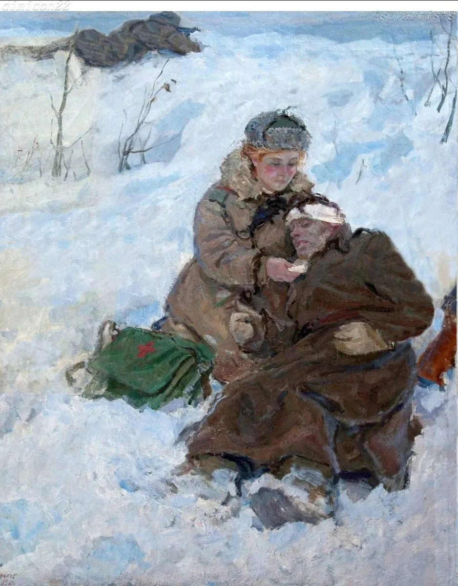 "Медсестра"

Зверьков Е. И.
(1960)
СССР
Батализм

В центре композиции молодая медсестра, склонившаяс