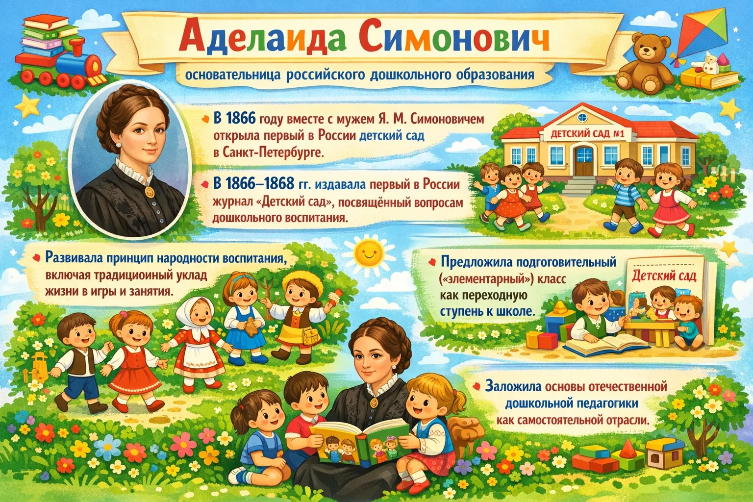✨ Знаете, кто стоял у истоков дошкольного образования в России? Это Аделаида Семёновна Симонович. В 
