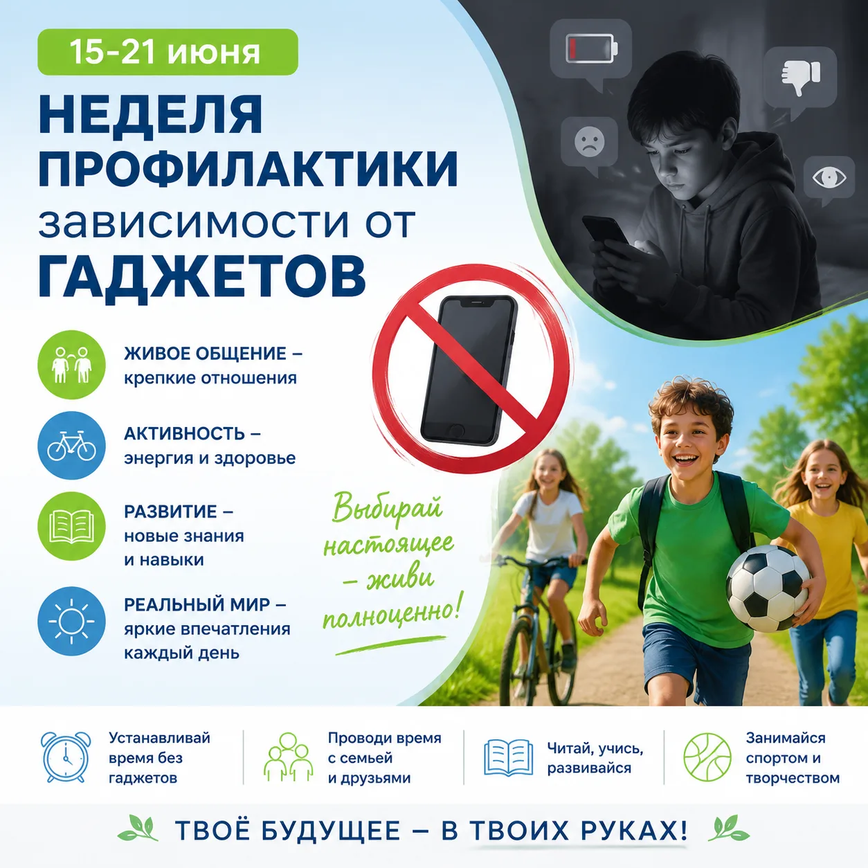 💻15-21 июня – Неделя профилактики зависимости от гаджетов.
✅️Неделя профилактики зависимости от гад