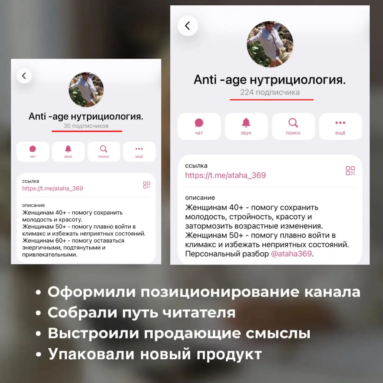 Вот ещё один кейс:

Ольга, нутрициолог по Anti- age, на канале всего 30 подписчиков. Начали всё почт