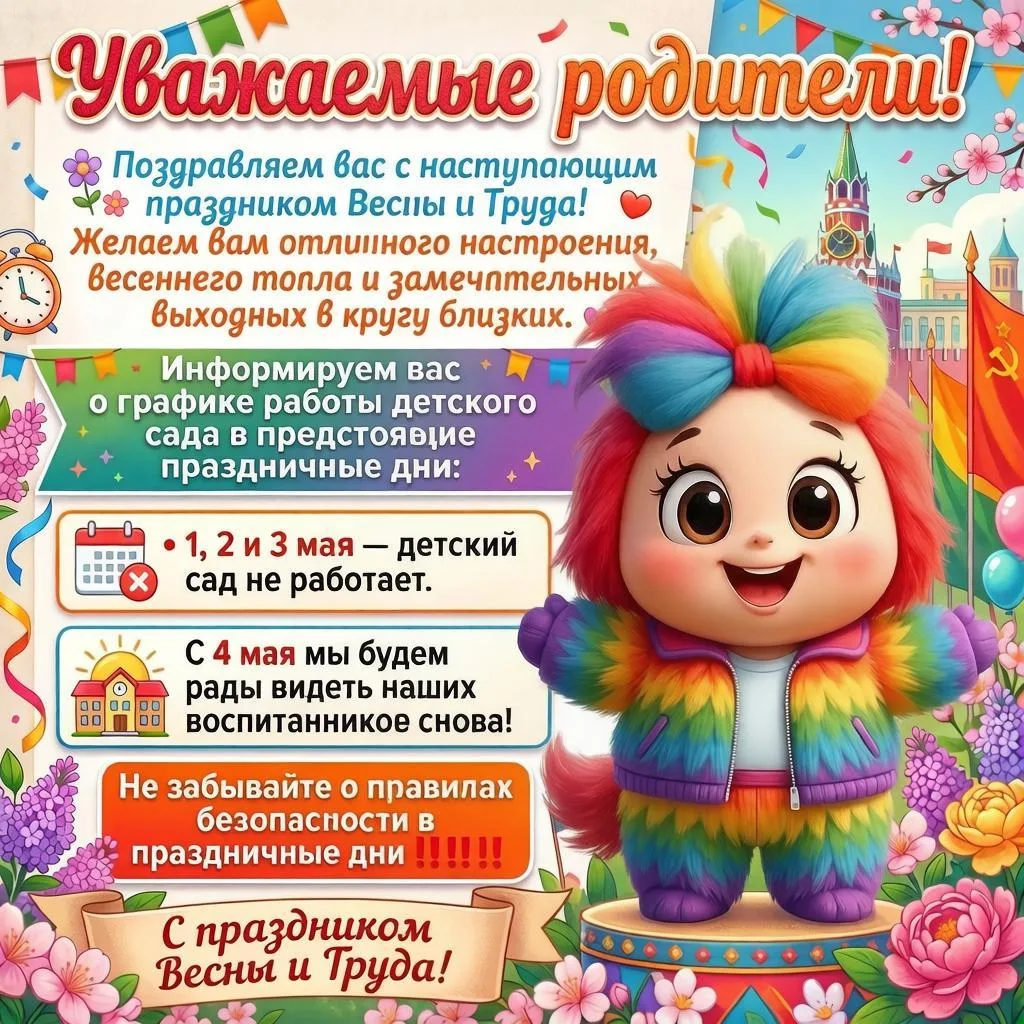 🌷 УВАЖАЕМЫЕ РОДИТЕЛИ!

Поздравляем вас с наступающим праздником Весны и Труда!

Желаем отличного на