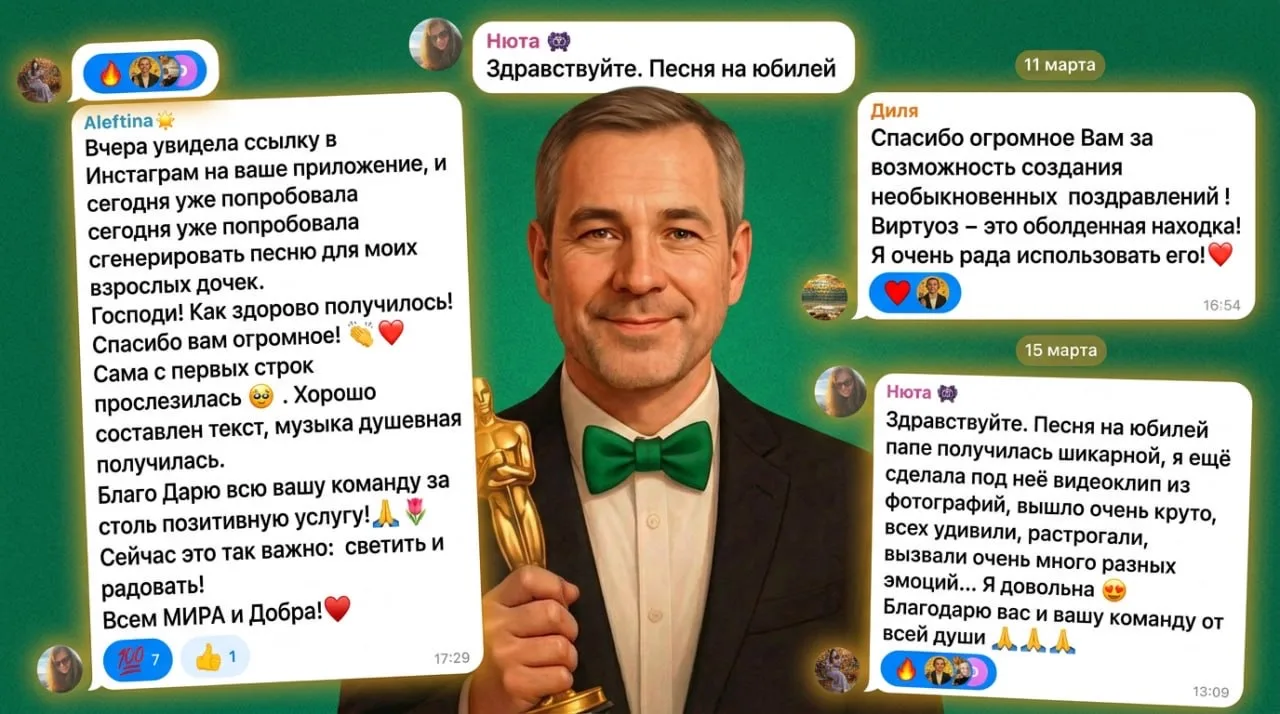 Это реальные отзывы наших любимых клиентов ❤️

Они не верили, что ИИ может петь ДУШОЙ. А потом попро