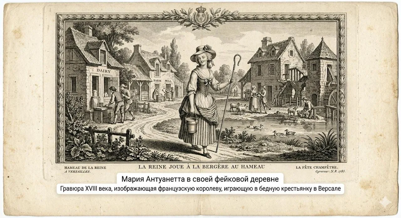 Французская королева Мария Антуанетта построила себе во дворце фейковую деревню, чтобы переодеваться