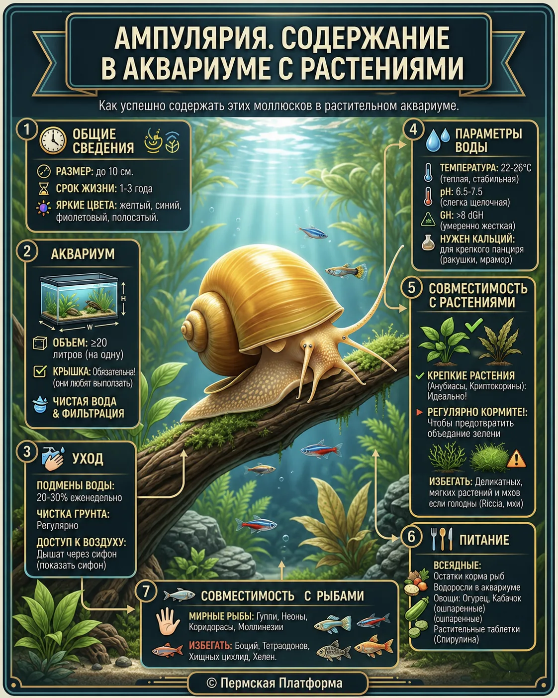 🐌 Ампулярия: идеальный сосед для вашего зеленого аквариума! 🌿💧

Многие аквариумисты боятся заводи