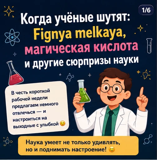 📌 #БайкиИзСЭС

🧪 Когда учёные шутят: Fignya melkaya, магическая кислота и другие сюрпризы науки

В
