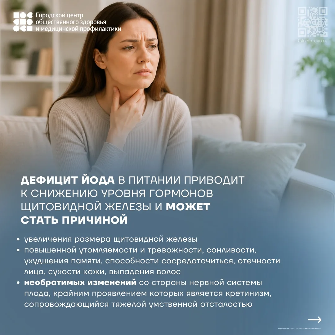 ДЕФИЦИТ ЙОДА В ПИТАНИИ ПРИВОДИТ К СНИЖЕНИЮ УРОВНЯ ГОРМОНОВ ЩИТОВИДНОЙ ЖЕЛЕЗЫ. 

Йододефицит: скрытая