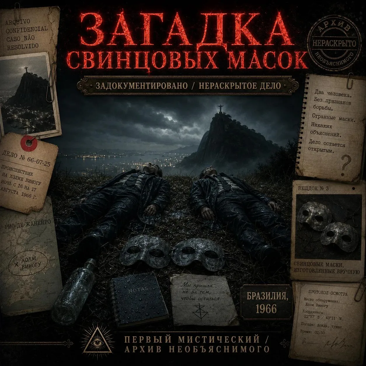 🎭 ЗАГАДКА СВИНЦОВЫХ МАСОК

Август 1966 года. Бразилия.

Два друга, Мигел Жозе Виана и Мануэл Перейр