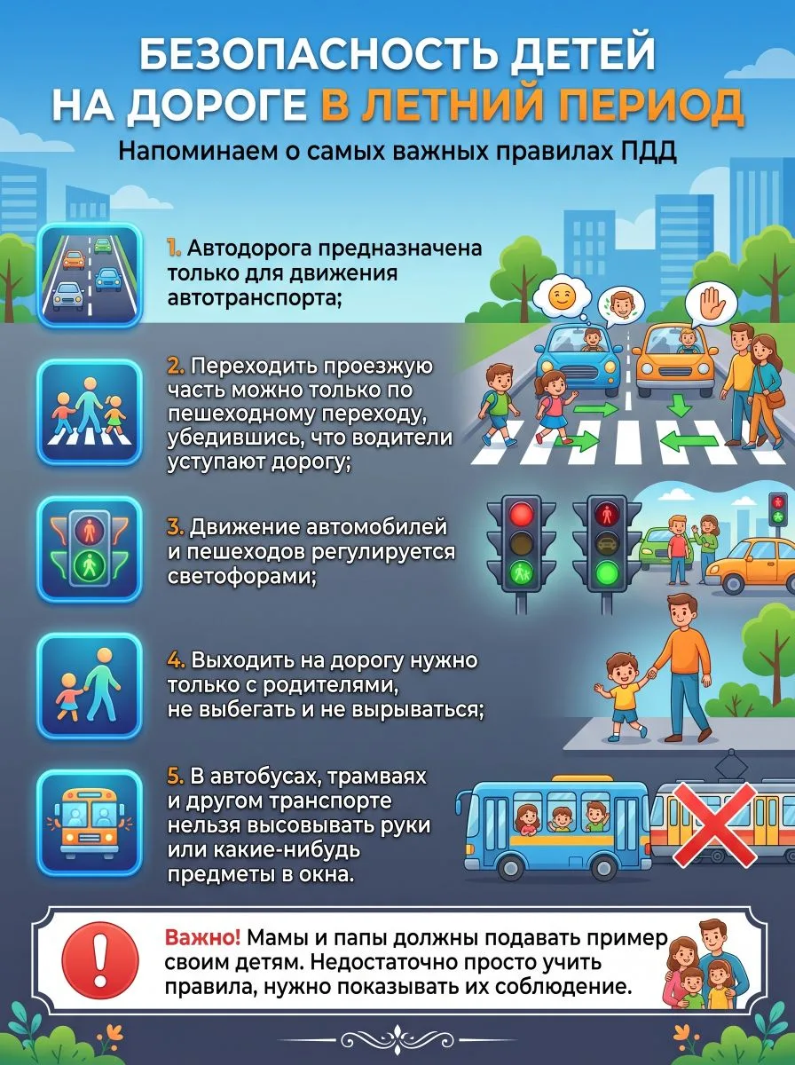 ❗Рубрика: безопасность.
Безопасность детей на дороге в летний период.