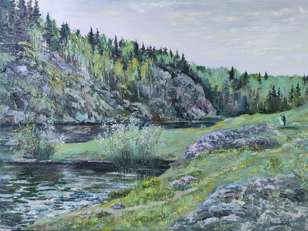 "Уральская весна"
Холстик готов!🖼️
❌ Картину купили. 
Какая из рам вам большое нравится? 
_________