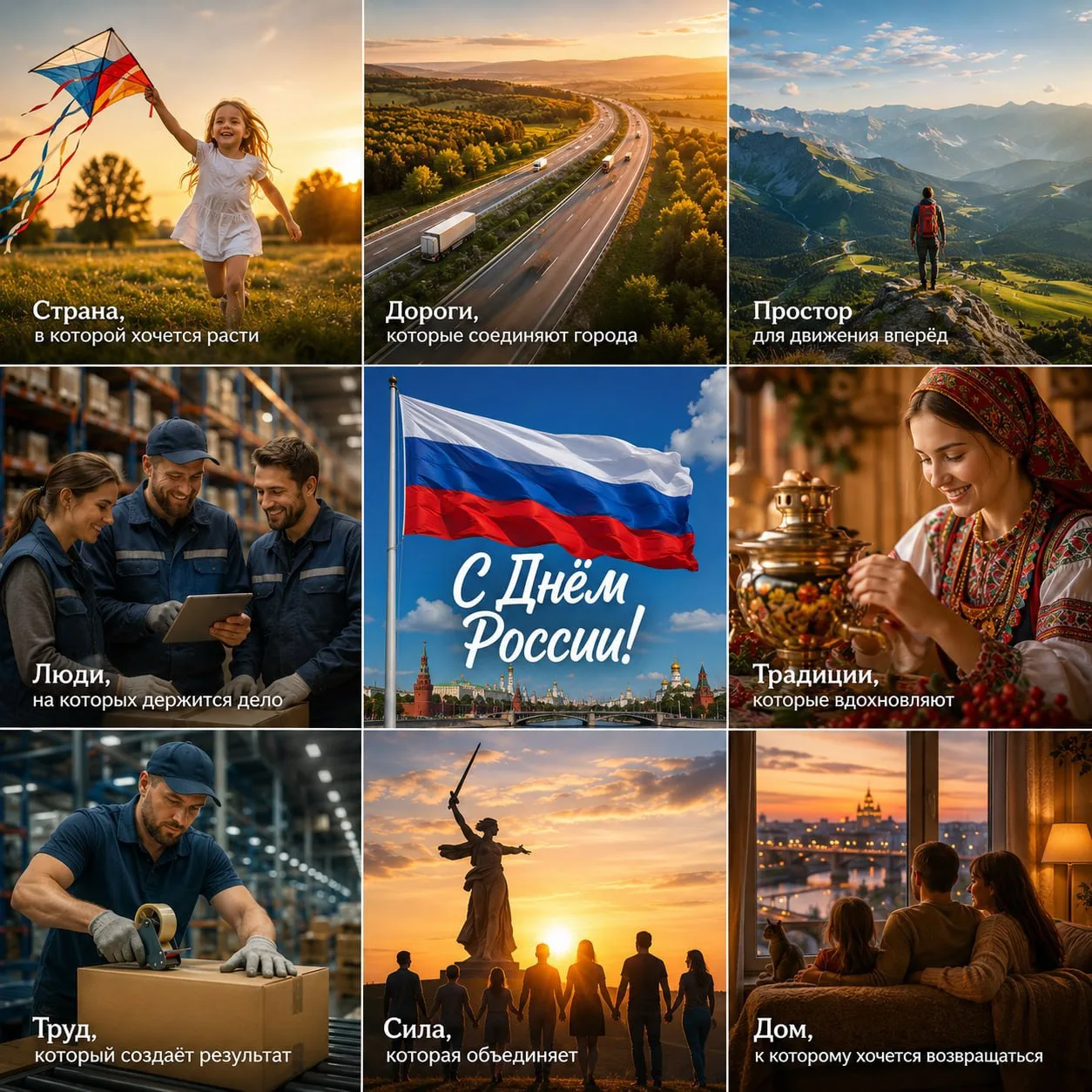 🇷🇺Россия — сильная, большая и очень разная.
В ней соединяются люди, города, идеи, труд и движение 