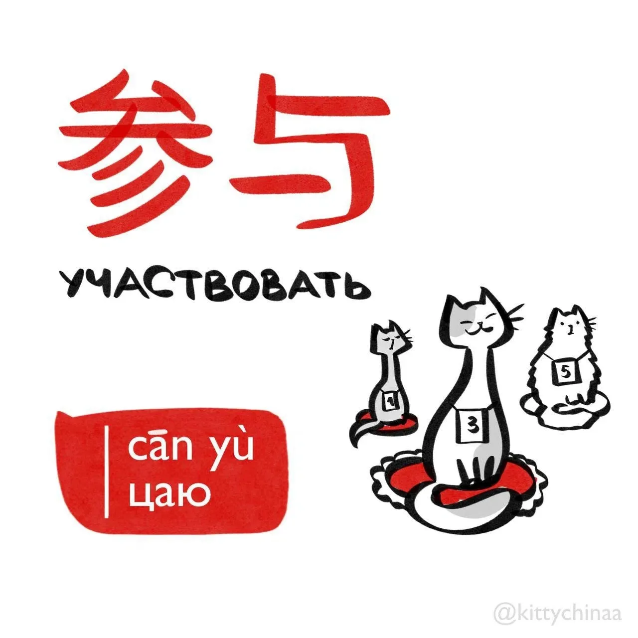 #участвовать - 参与 (cān yù)

Связанные слова:
1. 参加 (cānjiā) - принимать участие
2. 加入 (jiārù) - прис