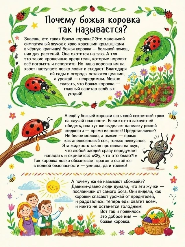 Секреты «солнечного жучка» ☀️🐞

Знаете ли вы, почему в народе божью коровку часто называют «солнышк