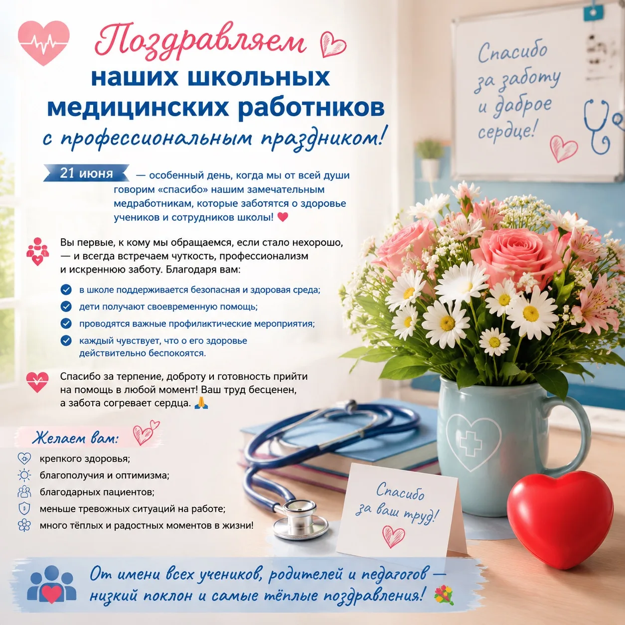 🩺 Поздравляем наших школьных медицинских работников с профессиональным праздником!

21 июня — особе