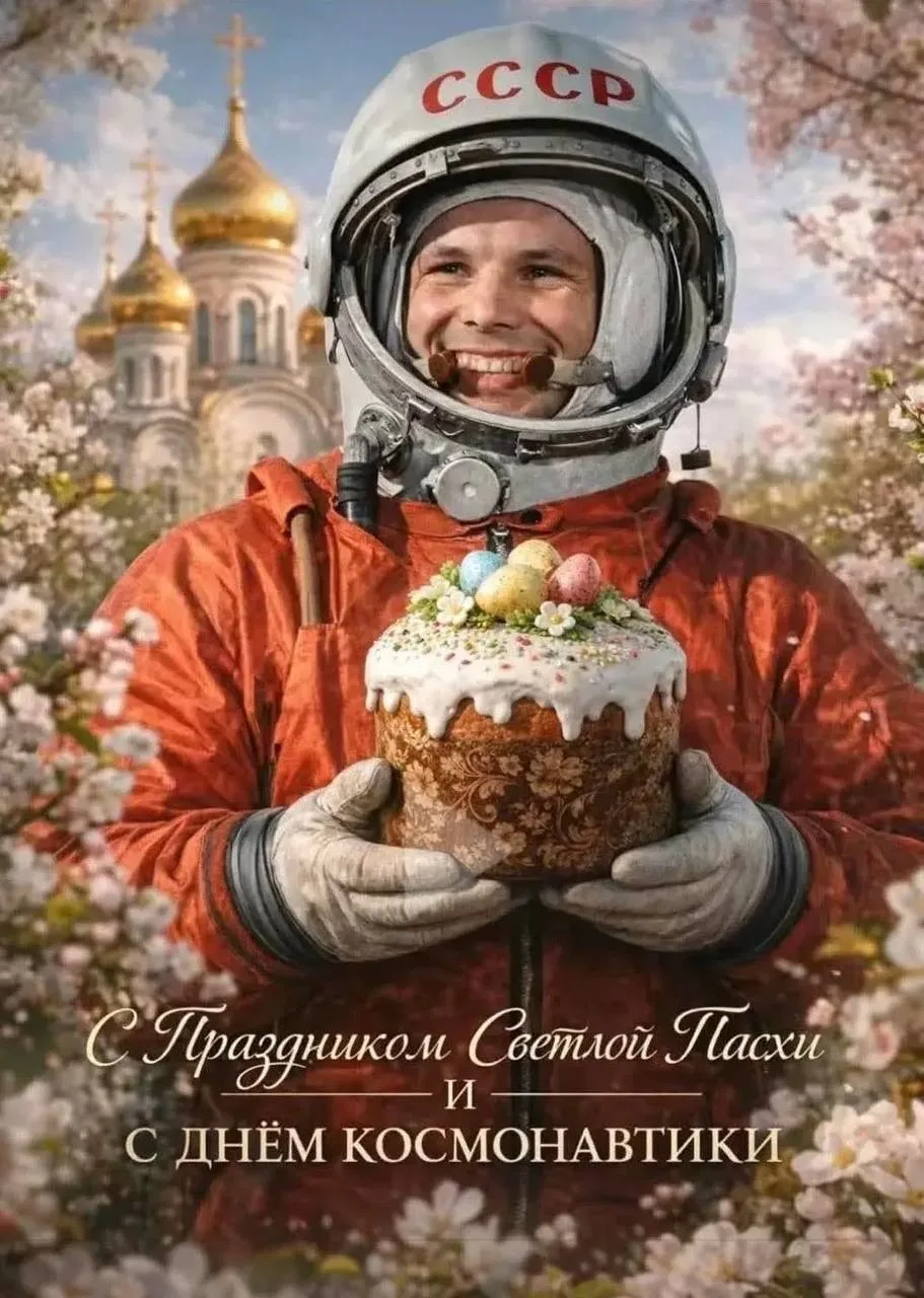 Двойной праздник: Святая Пасха и День космонавтики. 

С праздником!