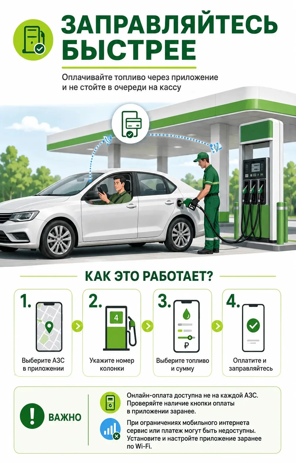 ⛽ Как быстрее заправиться и не стоять в очереди на кассу
На части АЗС Липецкой области топливо можно