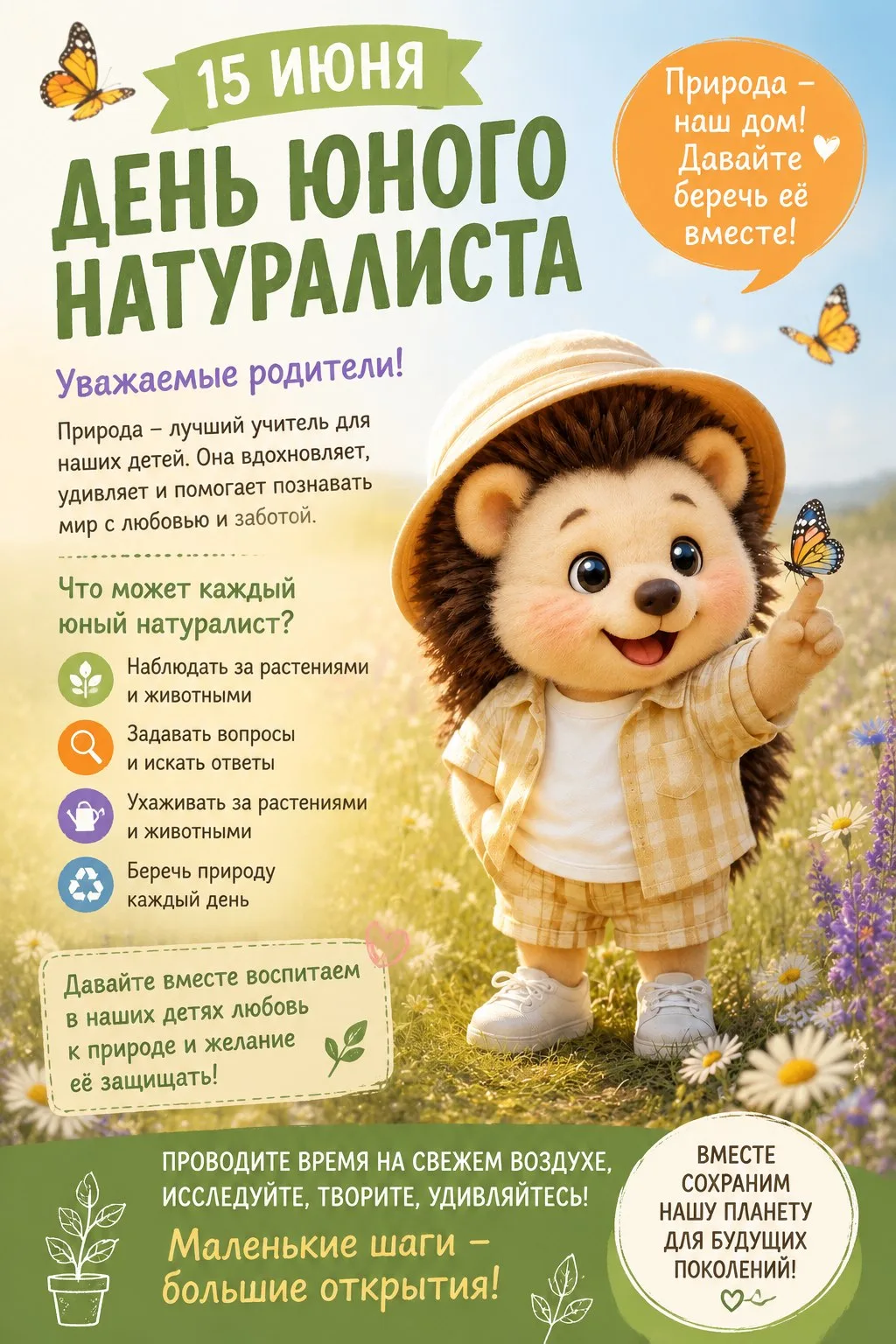 15 июня — день тех, кто с детства влюблен в природу.

Это праздник маленьких исследователей, которым