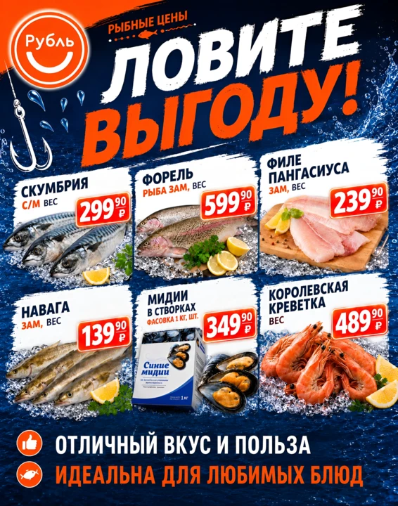 🐟 ЛОВИТЕ ВЫГОДУ!

Приглашаем за вкусными покупками! Свежий выбор рыбы и морепродуктов по ценам, кот