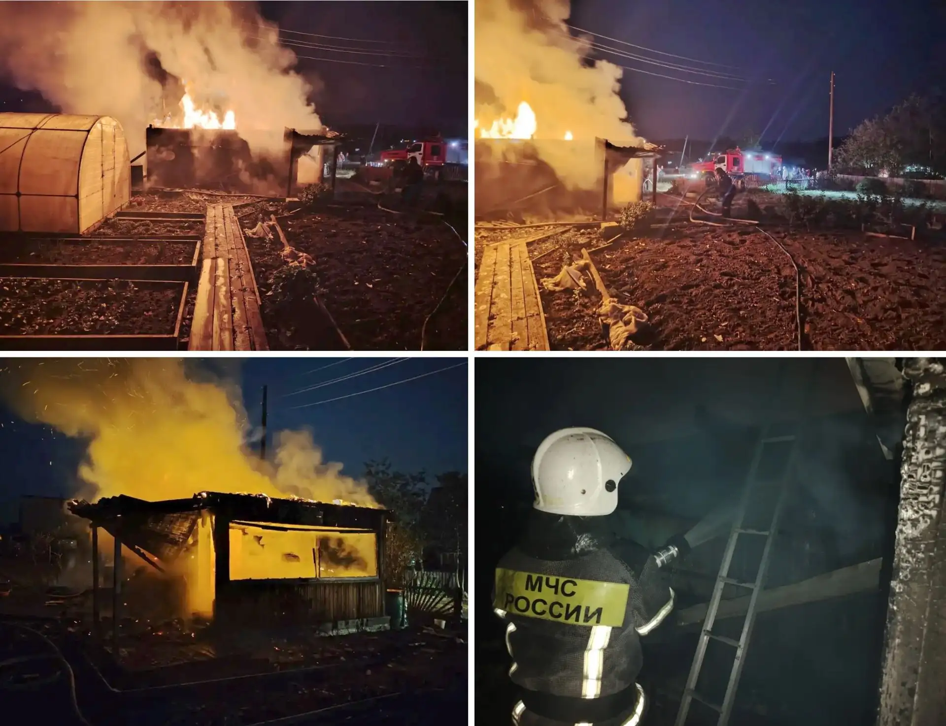 Сразу 3 пожара произошло ночью 14 июня в дачных кооперативах 🔥 
 
В 01:22 на телефон 112 поступило 