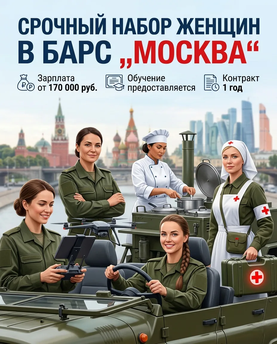 ‼️ СРОЧНЫЙ НАБОР ЖЕНЩИН В НОВОЕ ПОДРАЗДЕЛЕНИЕ БАРС «МОСКВА» ‼️

Количество мест ограничено — успейте