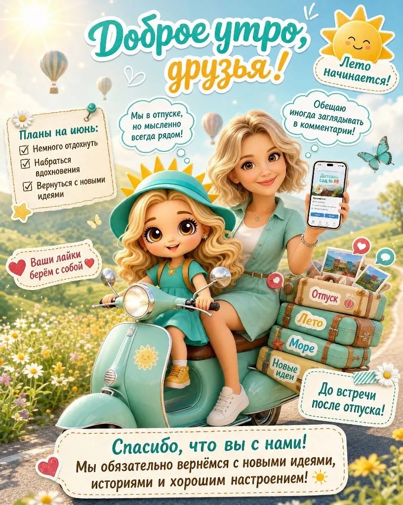 💥 Доброе утро , друзья, важное объявление!
Админ и Лучинка уходят в отпуск! 🏖️☀️
Но это совсем не 