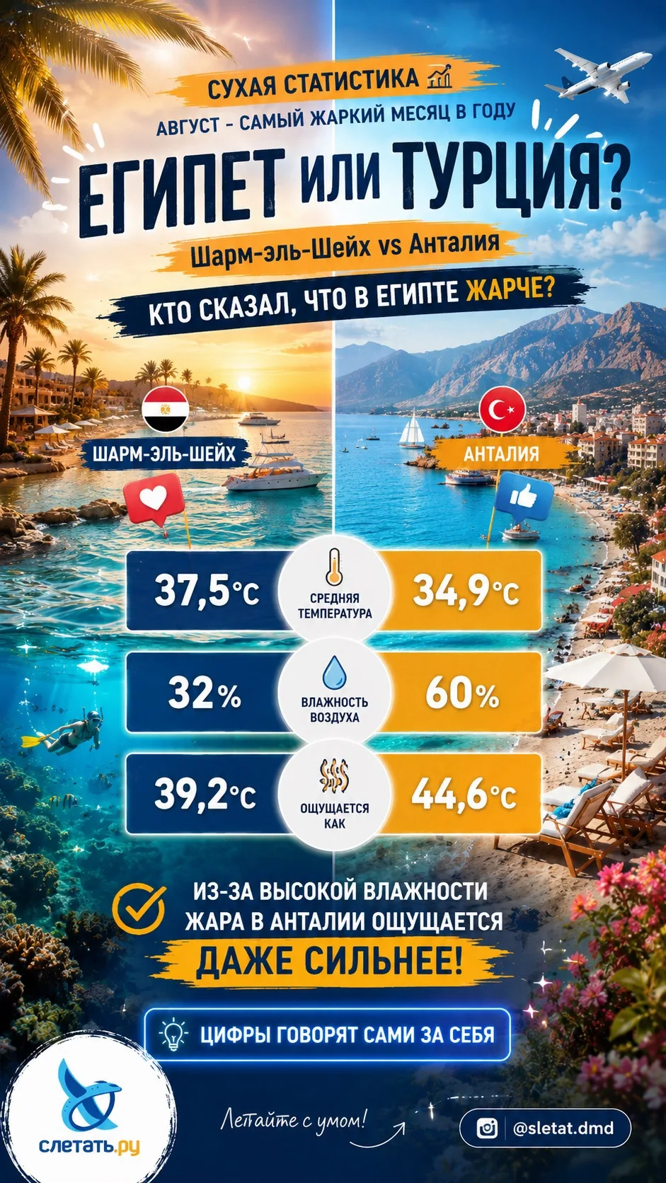 ☀️ Египет или Турция в августе? Не всё так очевидно...

Многие туристы уверены, что летом в Египте с