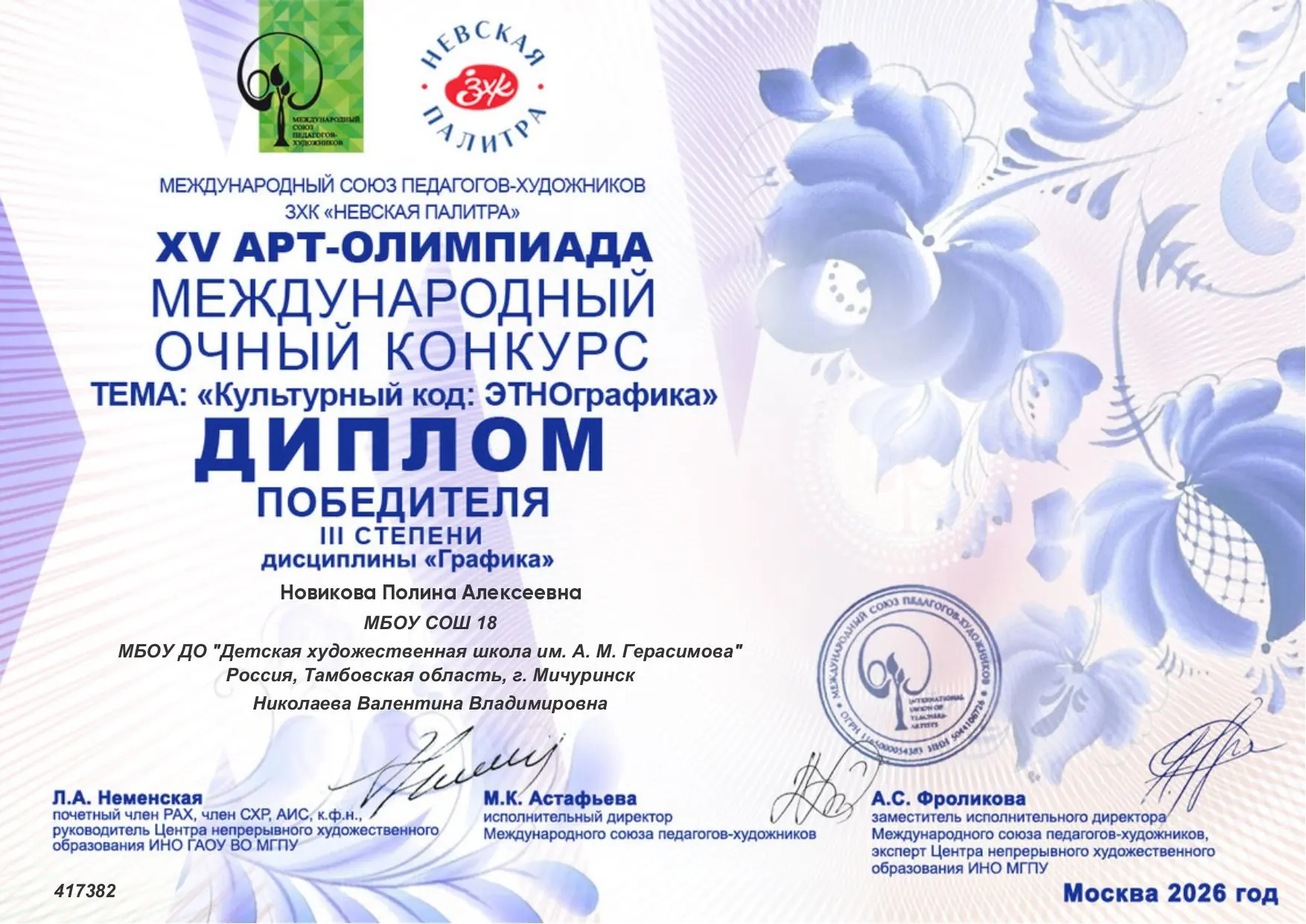 Подведены итоги XV Международной АРТ-ОЛИМПИАДЫ. Олимпиада проходила с 5 января по 5 февраля 2026 год
