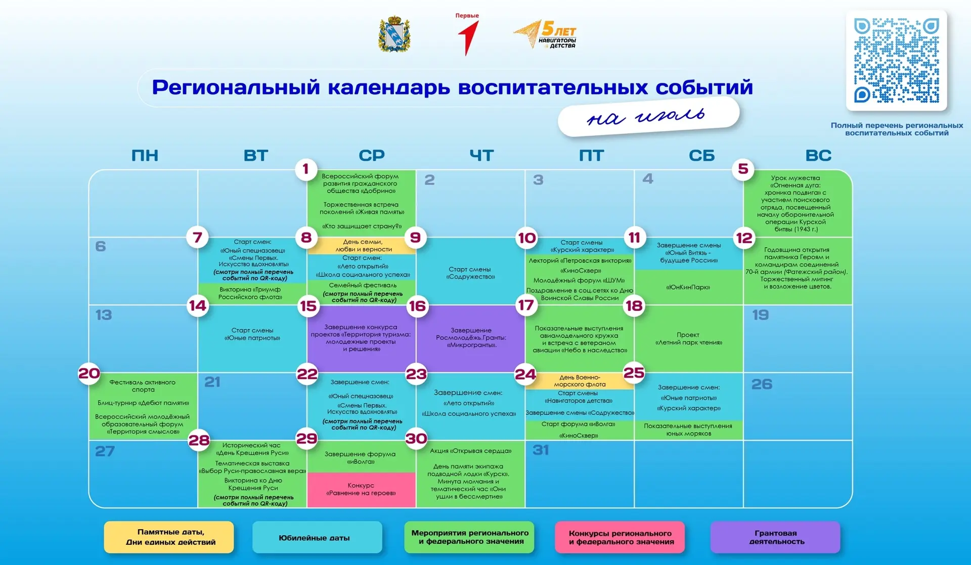 Региональный календарь воспитательных событий на июль🗓

Делимся региональным календарём воспитатель