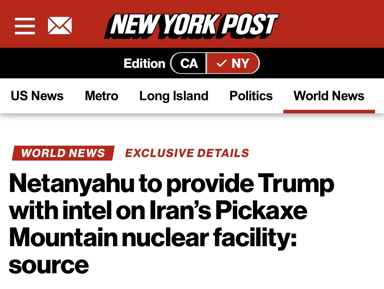 New York Post: Нетаньяху привезёт Трампу «доказательства» ядерных амбиций Ирана

Израильский премьер