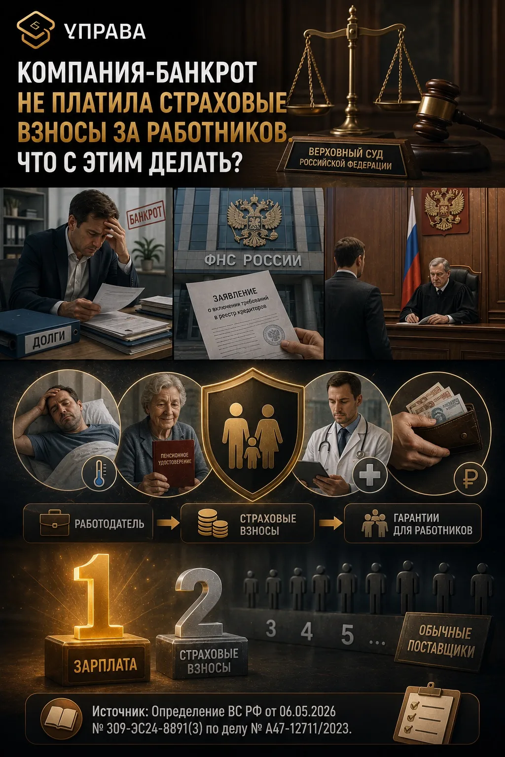 ⚖️ Компания-банкрот не платила страховые взносы за работников. Что с этим делать?

Суть дела: У фирм