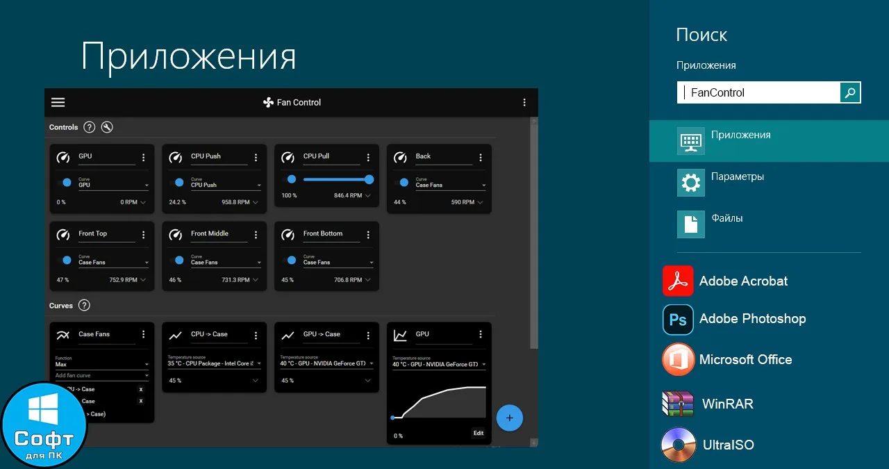 FanControl

Бесплатная портативная программа для управления вентиляторами видеокарты и процессора. П