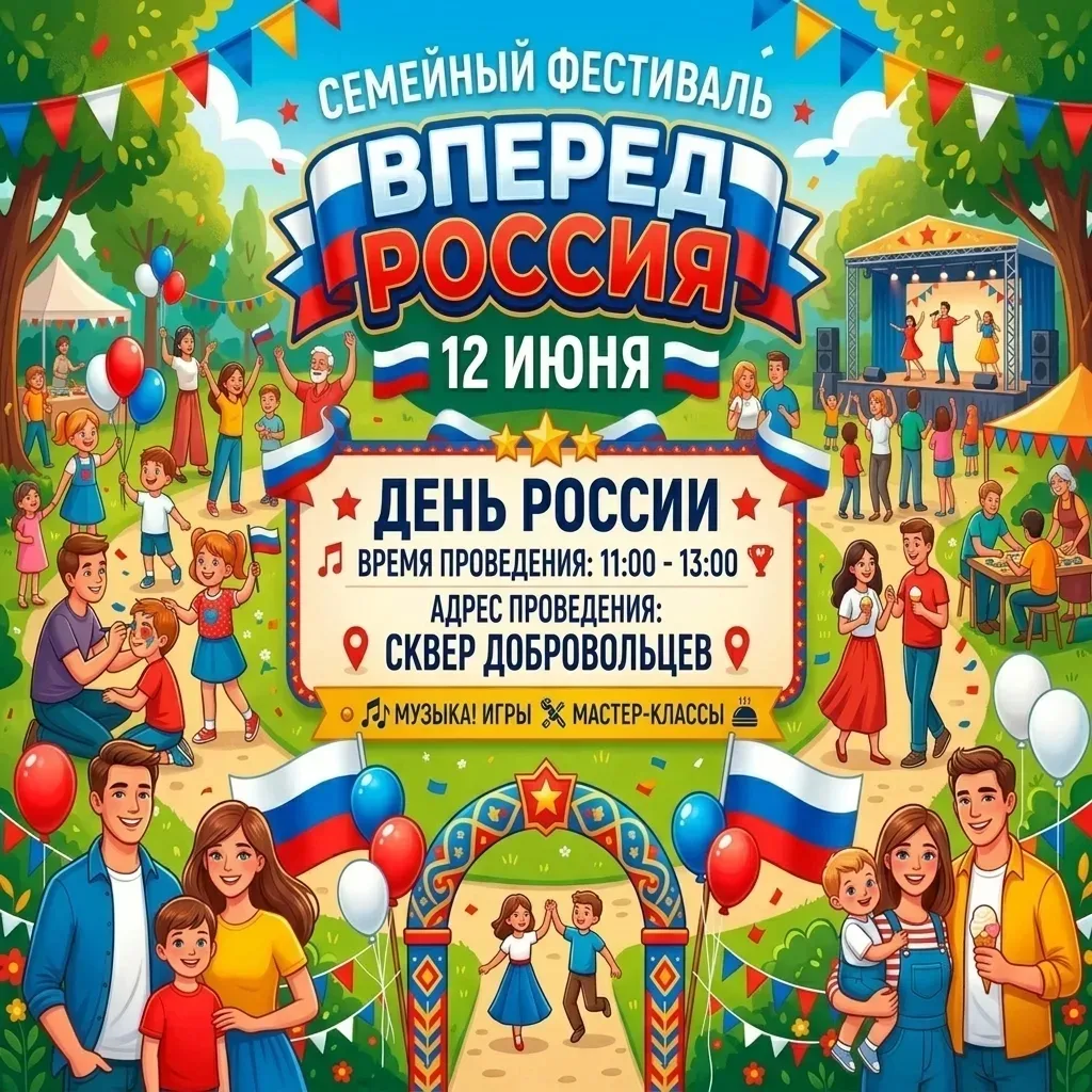 Встречайте День России всей семьей! 🇷🇺

Приглашаем вас на яркий и веселый семейный фестиваль, кото