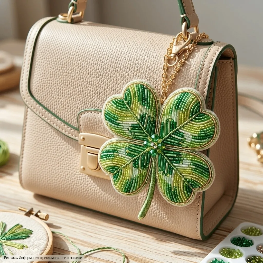 Вы уже придумали летний обвес на сумку? Ловите идею - клевер на удачу.
