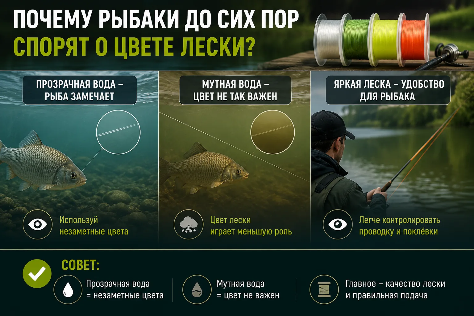 🟢 Почему рыбаки до сих пор спорят о цвете лески

Одни уверены, что леска должна быть максимально не