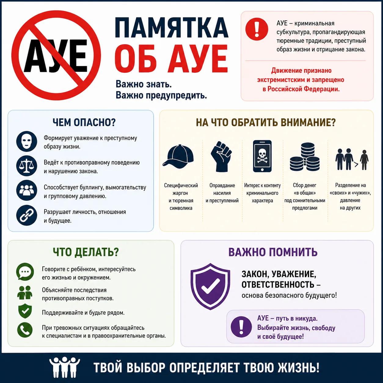 📢Кто такие "АУЕ"? 

❗️Коротко вот что важно знать: 
Это субкультура, пропагандирующая среди молодеж