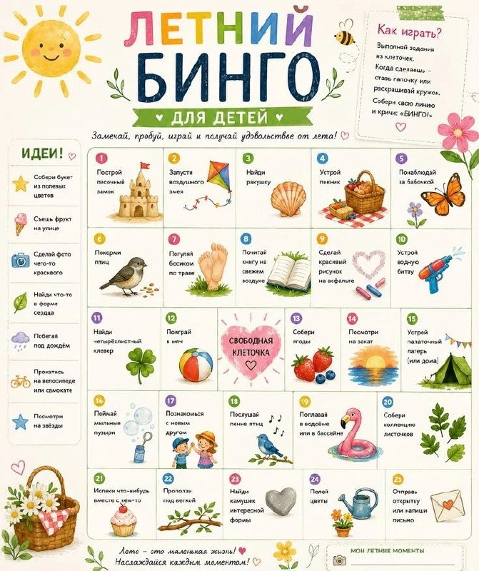 Летний бинго для детей