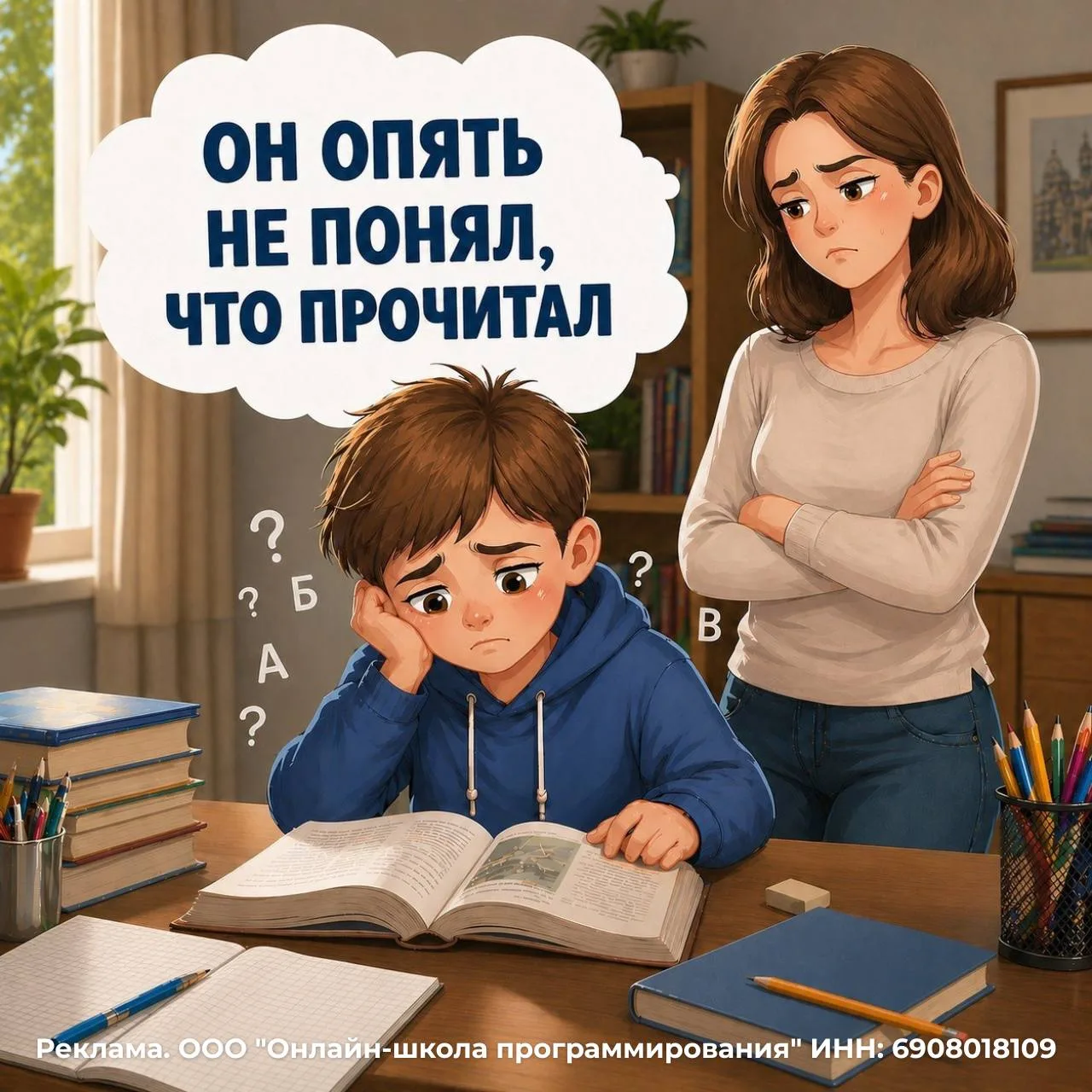 ЭТО ЧАСТАЯ ПРОБЛЕМА РОДИТЕЛЕЙ ДЕТЕЙ 7-14 ЛЕТ 👇

Ребёнок читает, но не понимает смысл. Делает уроки 