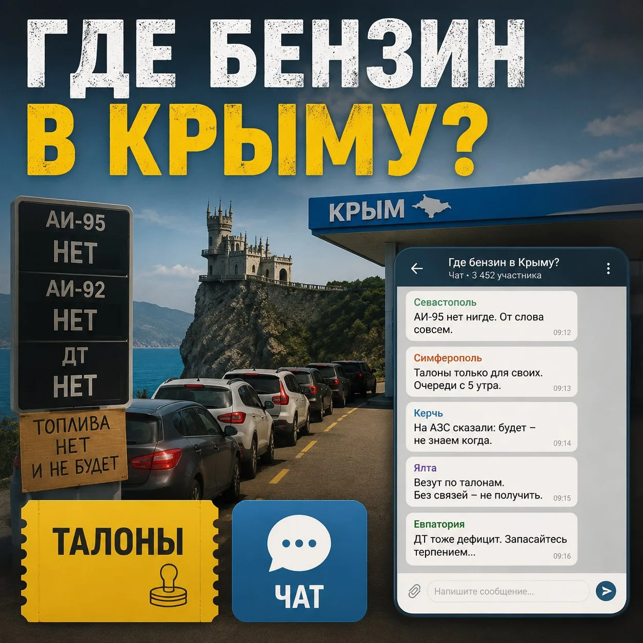 ❗️ ВНИМАНИЕ ❗️

Появились отдельные чаты по бензину в Севастополе, Симферополе, Евпатории , Феодосии