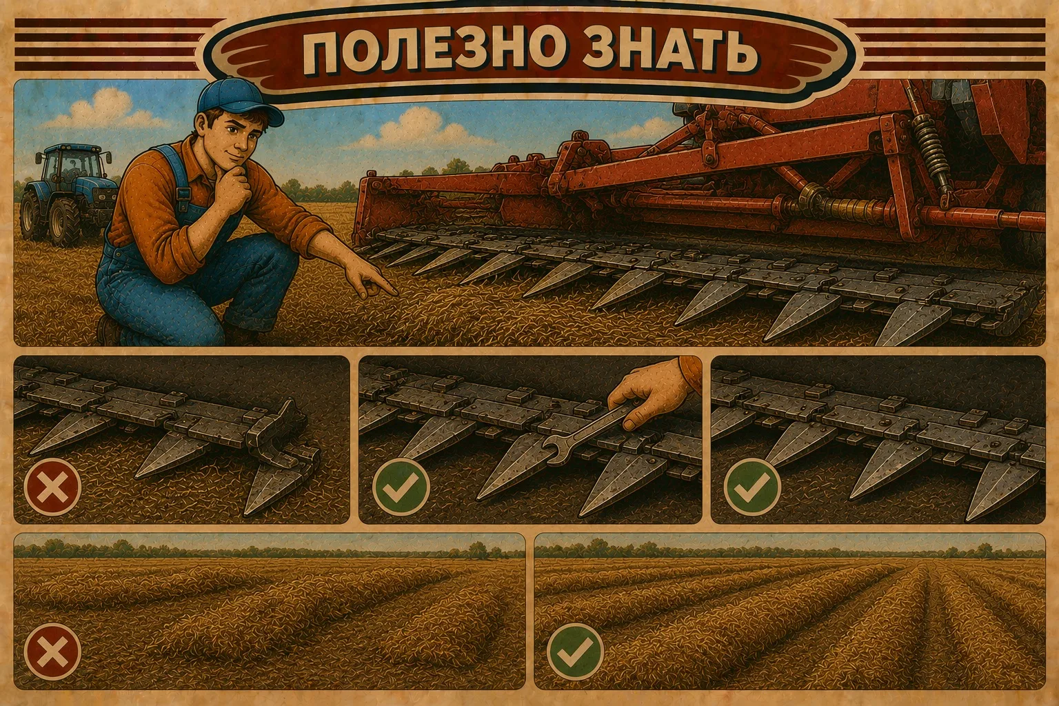 Косилка бросает «гребни»? Проверь делители
Если делители погнуты или смещены, масса ложится неровно.