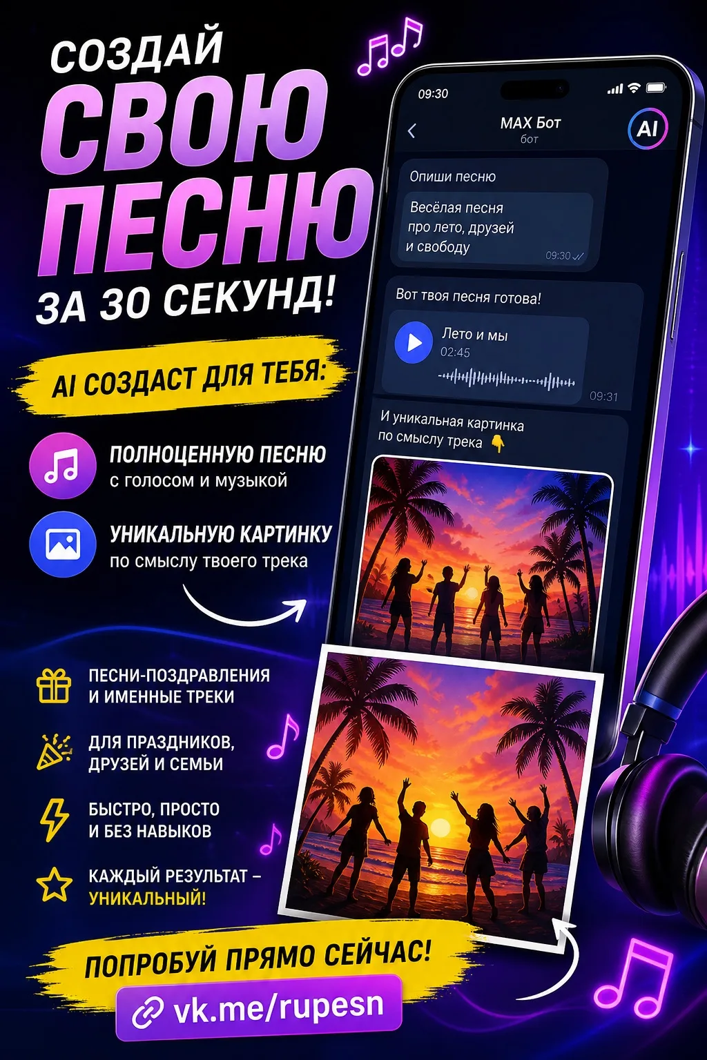 🚨 Ты серьёзно? Люди уже создают свои песни за 30 секунд…

И это не шутка 👇

⸻

🎶 Хочешь свою песн