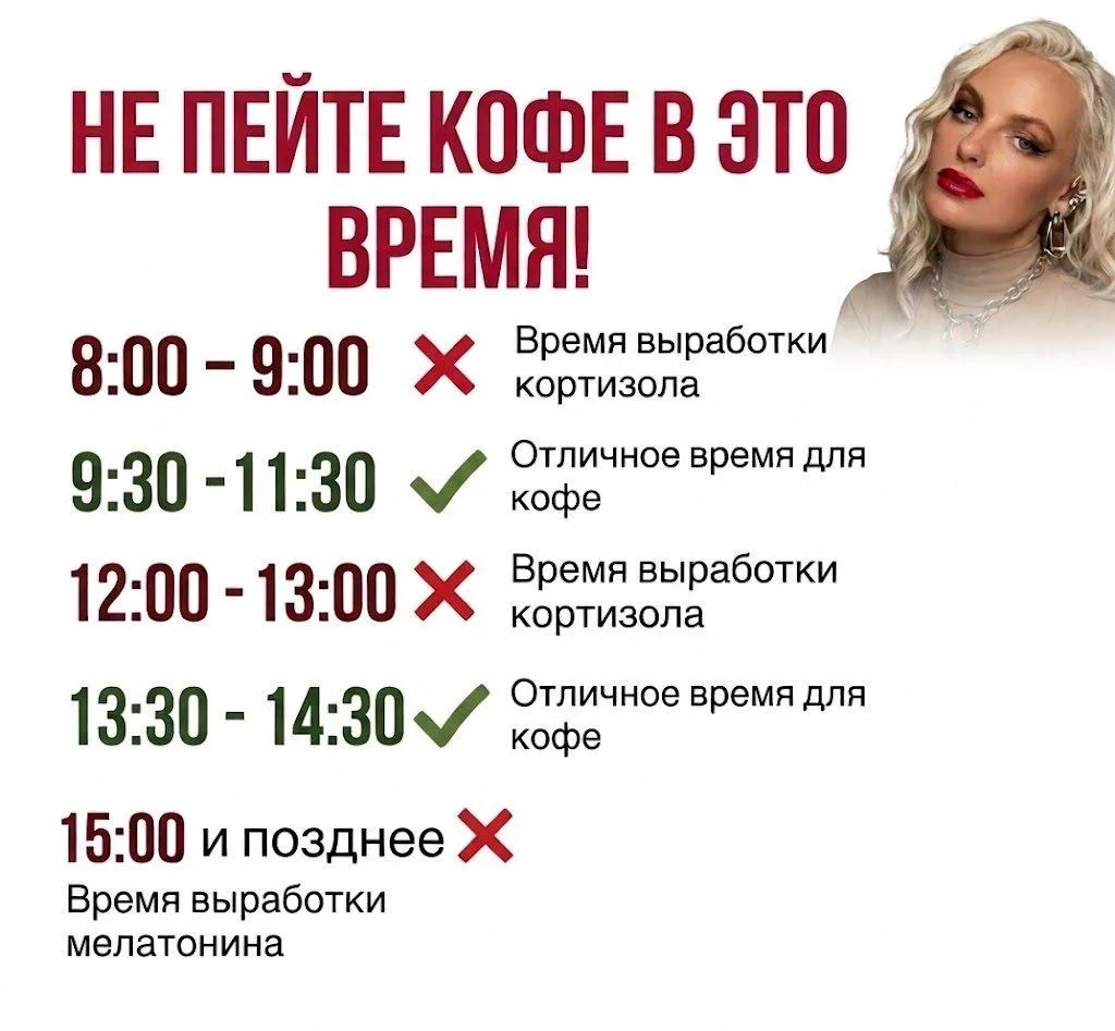 НЕ ПЕЙТЕ КОФЕ В ЭТО ВРЕМЯ!
(да-да, даже если очень хочется)

Оказывается, утренний ритуал «проснулся