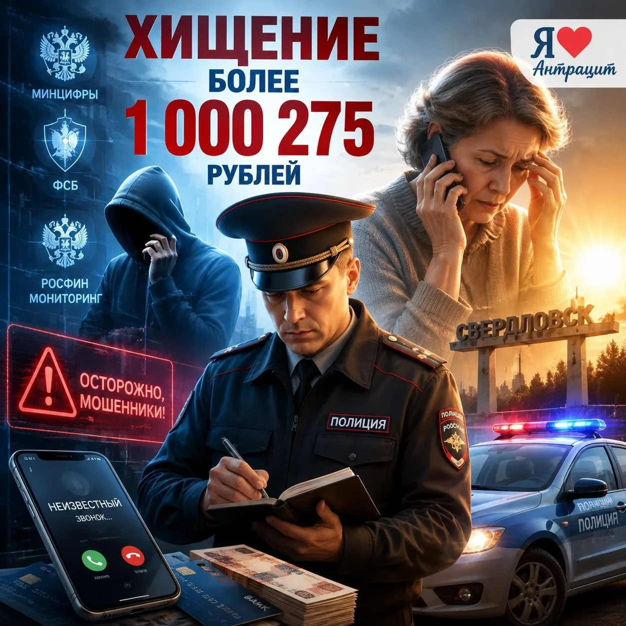 👮‍♂️ В Свердловске полицейские разбираются в деле о хищении более миллиона рублей у местной жительн