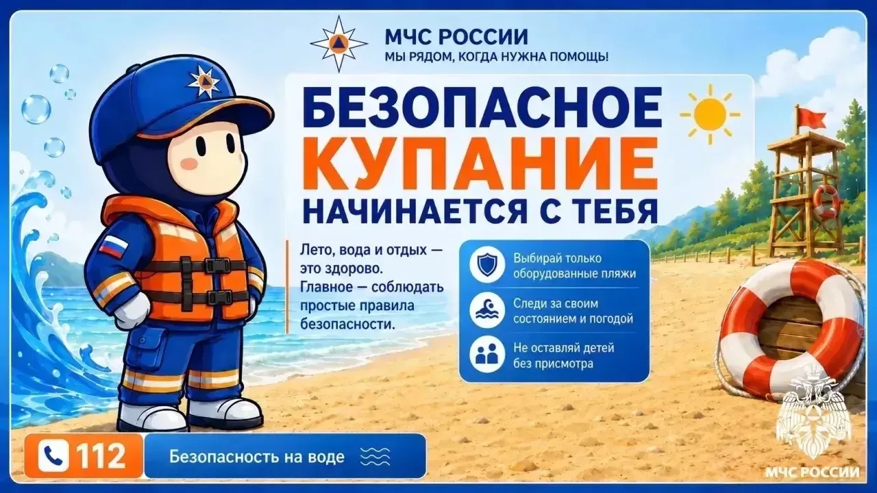 🤝🏽 Безопасное купание начинается
 с тебя

🌊 МЧС России напоминает:
✅ купайся только на оборудован