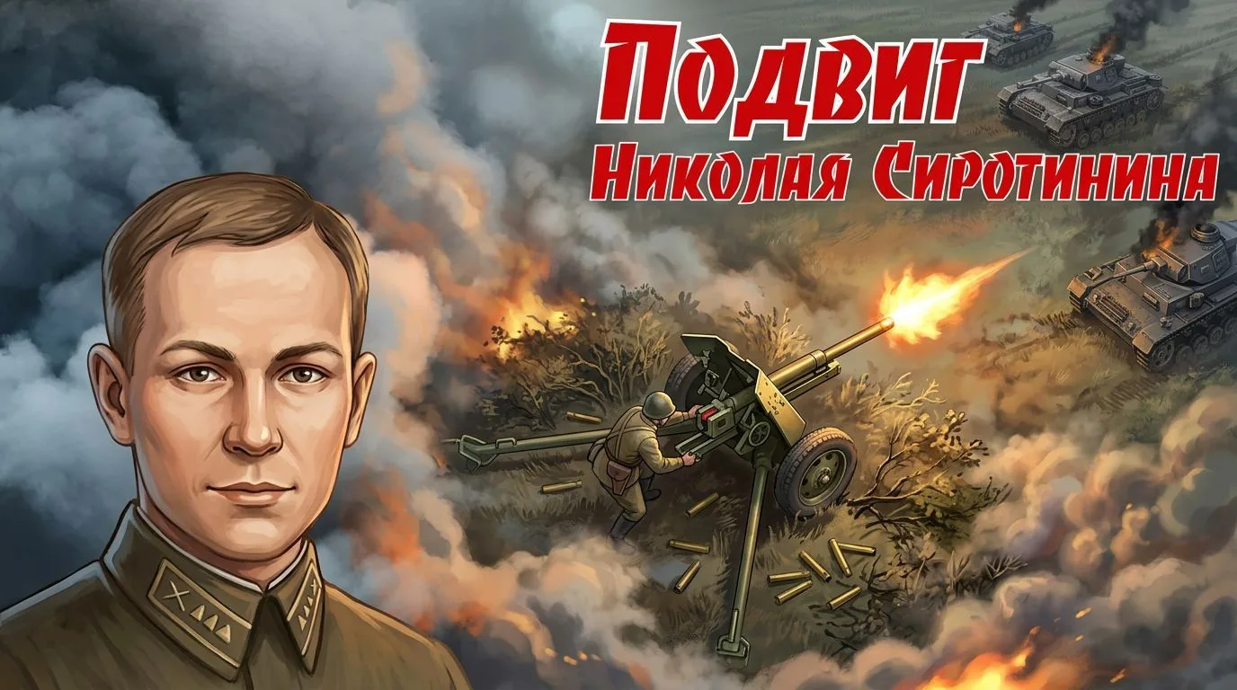 17 июля 1941 подвиг артиллериста Сиротинина. Прикрывая отход полка, в одиночку подбил 11 танков и 7 