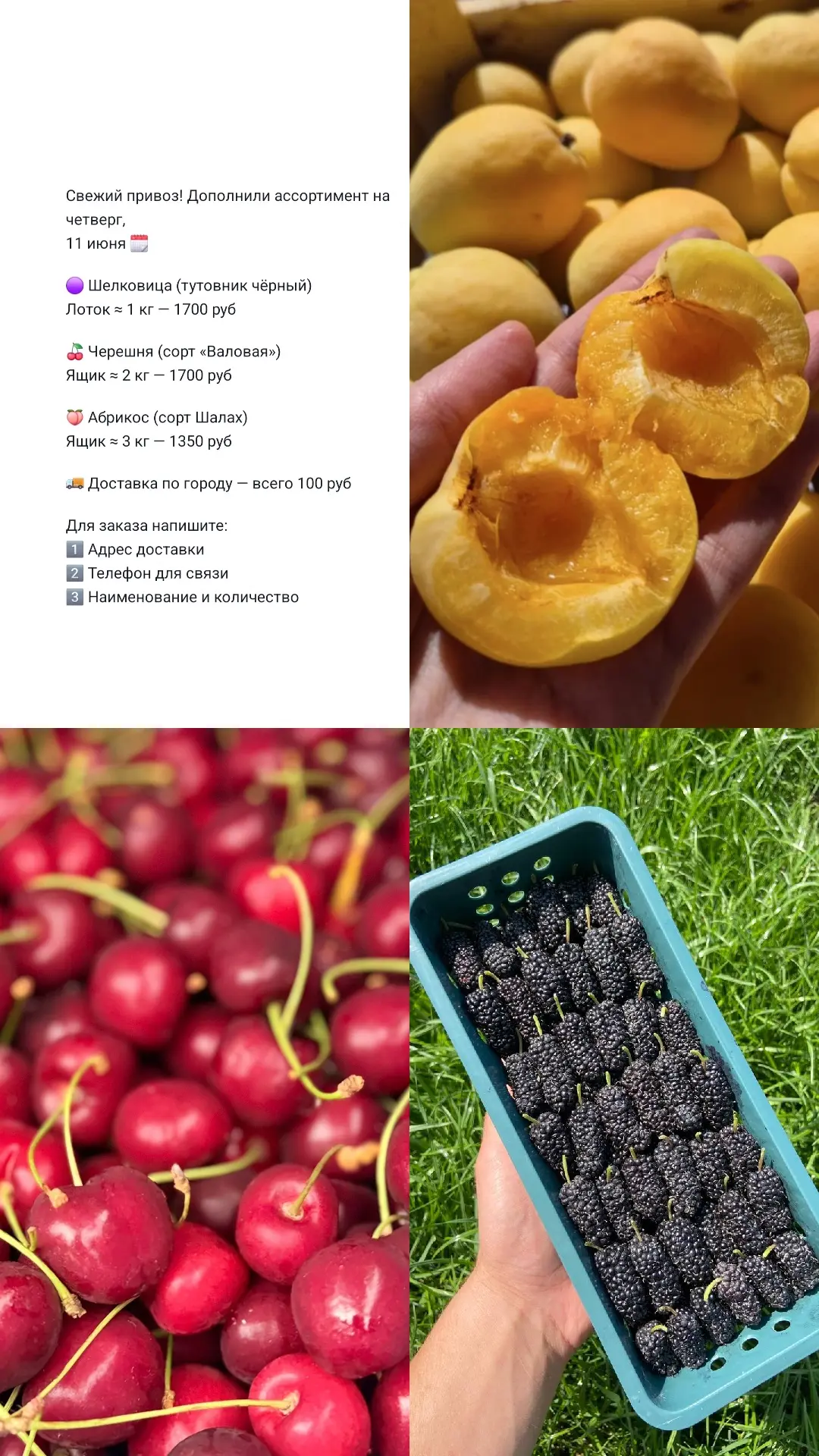 Свежий привоз! Дополнили ассортимент на четверг, 
11 июня 🗓

🍇 Шелковица (тутовник чёрный)
Лоток ≈